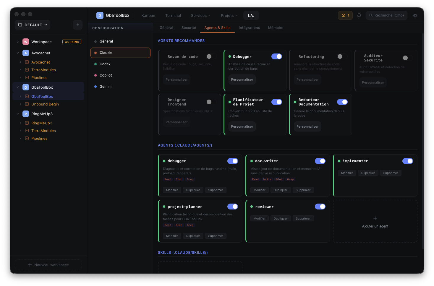 Claude AI — Panneau de contrôle avec profils et permissions