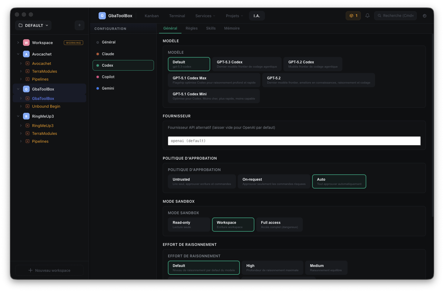 Codex — Configuration dashboard