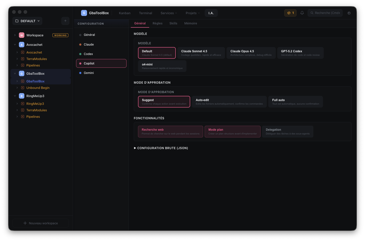 Copilot — Configuration dashboard