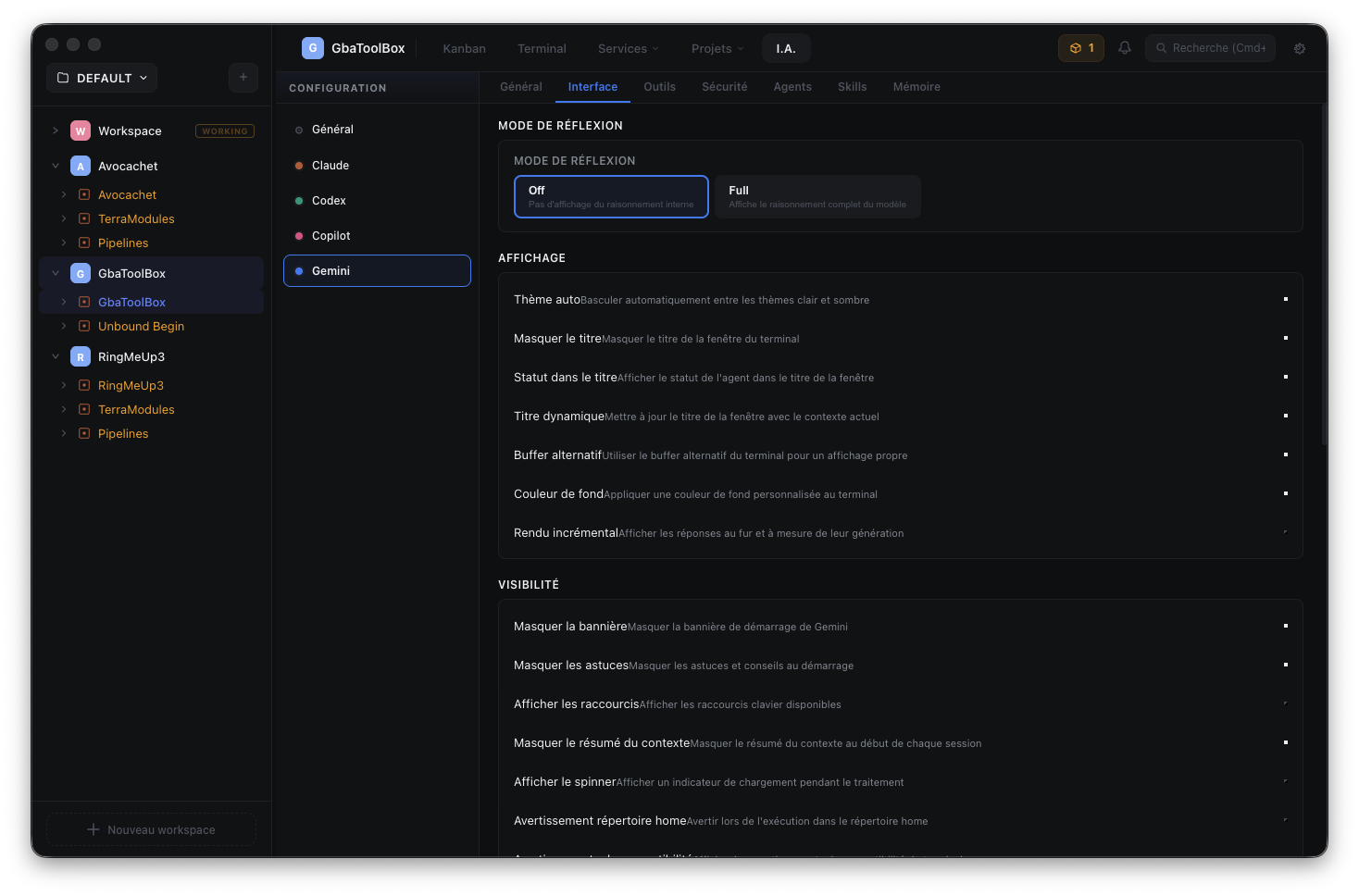Gemini — Interface settings