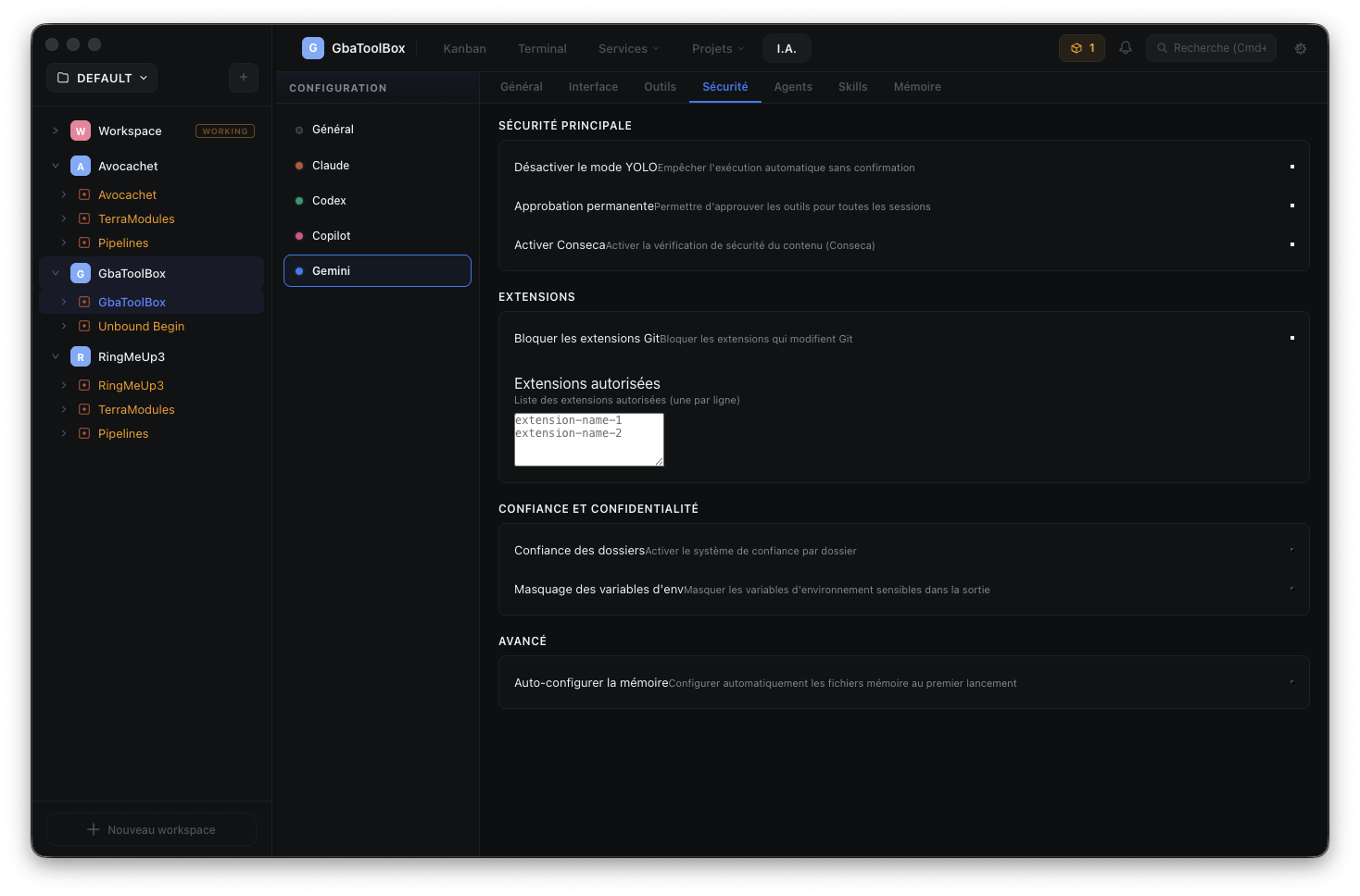 Gemini — Security settings