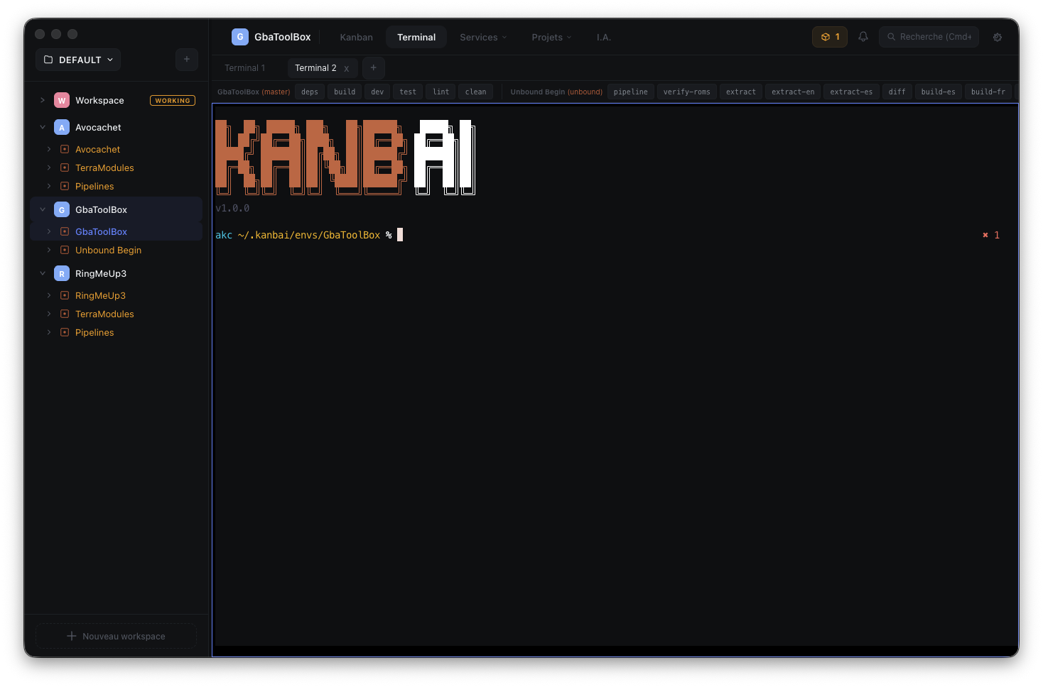 Terminal — Tab type menu